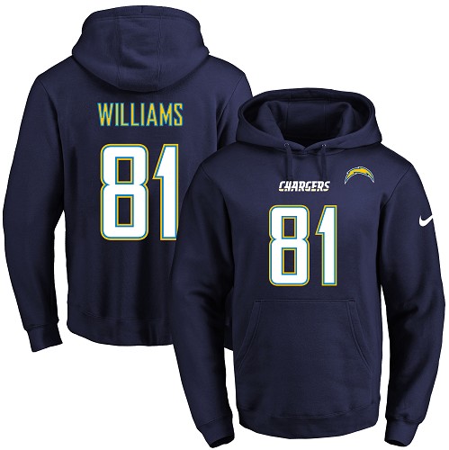 Nike Chargers #81 Mike Williams Navy Blue Name & Number Pullover NFL Hoodie